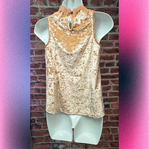 Taylor & Sage Velvet Feel Lace Trim Mock Neck Sleeveless Top – Size XS Brown - Picture 6 of 6